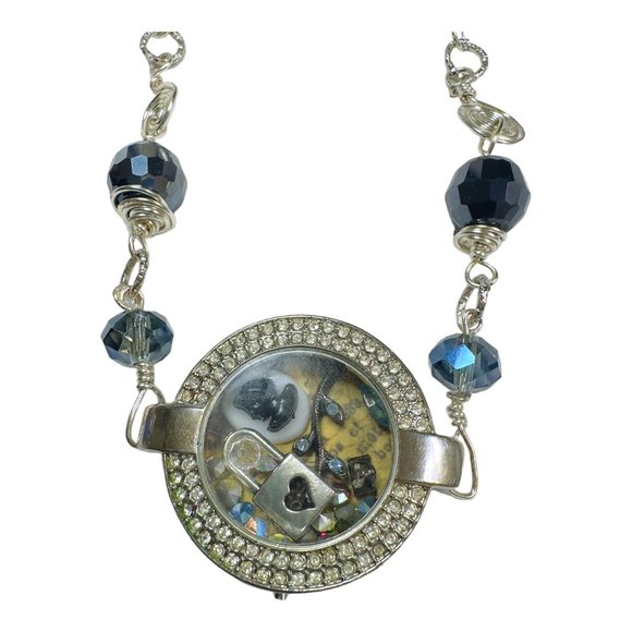 Upcycled Watch Shell Crystal Necklace Floating Memory Cameo & Swarovski Pendant - Picture 10 of 14